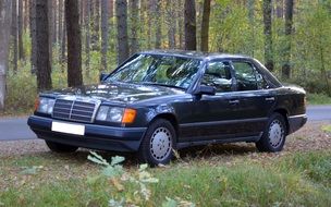 Old beautiful vintage Mercedes on the landscape