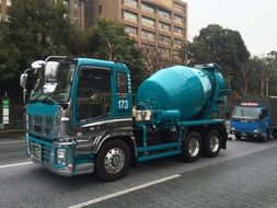 Truck is on a road, japan, stirrer, cement