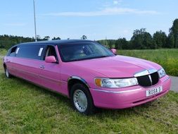 photo of pink limousine car on a grass