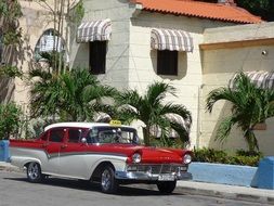 Beautiful red and white Ford car