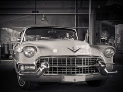 monochrome picture of the vintage Cadillac