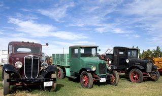 historic american trucks on a exhibition on a sunny day