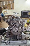 Automobile Engine in workshop