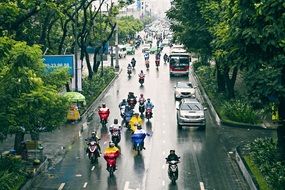 road traffic in the rain in Saigon