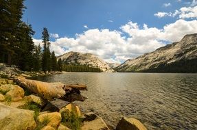 panoramic view of a lake near granite rock in california