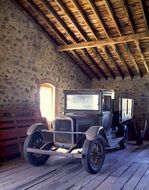 An old truck in a garage in America