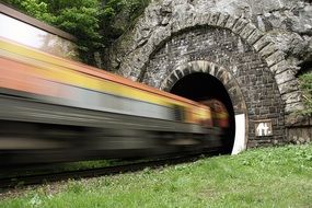 silhouette of high-speed train in the tunnel