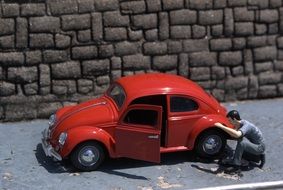 red car Volkswagen beetle in miniature