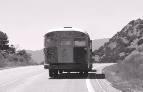 Black and white photo of the van in New Mexico