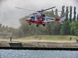 Helicopter landing on the road