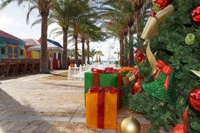 decorated palm trees for christmas in Philipsburg