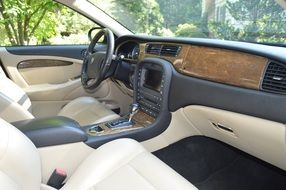 bright interior of a luxury car jaguar