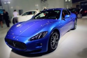 luxury blue maserati car on display