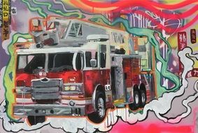 fire truck graffiti on the wall