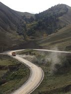 panoramic view of a winding dusty road in qinghai province