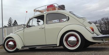 White Volkswagen Beetle on the street