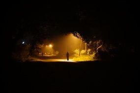 man on the road in the light of a lantern