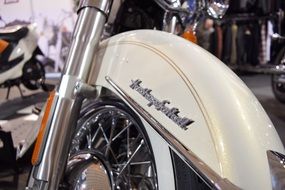 brand badge "harley davidson" on a motorcycle close-up