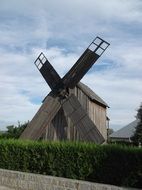 landscape of old wooden windmill in countryside