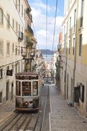 vintage Tram on Old Alley, Portugal, Lisbon