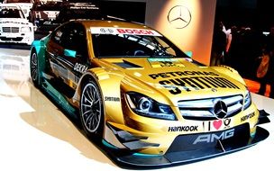 painted Mercedes sports car on exhibition