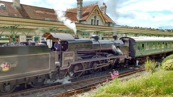 vintage steam train at the station