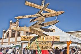 wooden signs on the market in Madrid