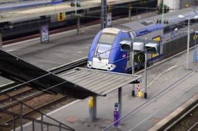 Blue train on the railway station, france, lille