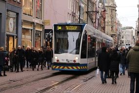 Tram in old city, netherlands, Amsterdam