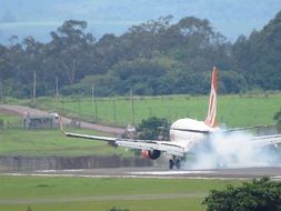 landing Aircraft in Airport at summer