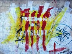 red-yellow wall like graffiti in catalonia