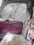 shabby interior of old car