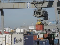 container on the crane in the port