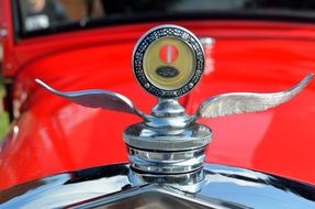 stylish design on the hood of a vintage car close-up