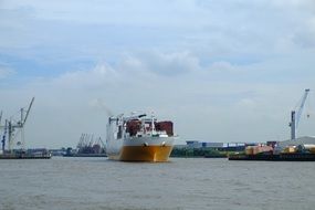 Big container ship in Hamburg port