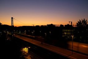 panoramic view of the train station at dusk