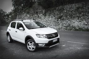 white dacia car on the road