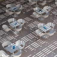 Tables and chairs in a summer cafe