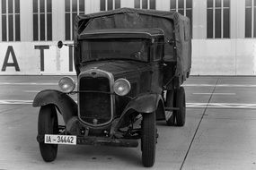 truck of the german empire in black and white image