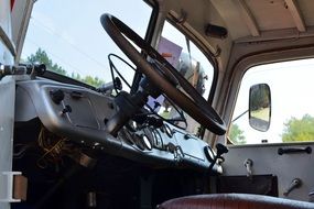 steering wheel and dashboard model of an old truck