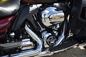 chrome engine of a motorcycle