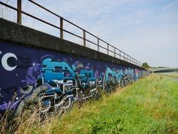 colorful Street Art on a bridge and green grass