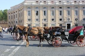 Horses with carriages in the square