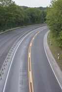 Road among green bushes