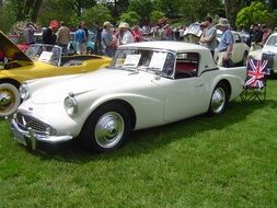 daimler, vintage white Auto on show
