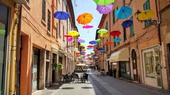 Umbrella Decoration on old street, italy, Ferrara