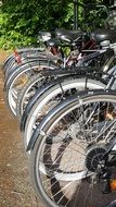 bicycles are parked in the park