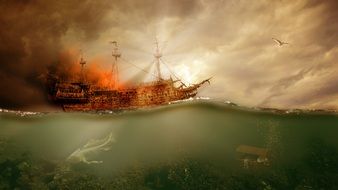 ship with pirates in the caribbean