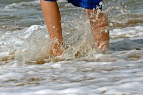 walk in a spray of water close up