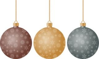 three multi-colored christmas balls on a white background